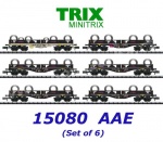15080 TRIX MiniTRIX N  Set of 6  four-axle container flat cars with coils of the AAE.