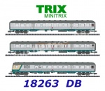 18263 TRIX MiniTRIX N  Set of 3 Passenger Cars "Silberlinge" / "Silver Coins" of the DB