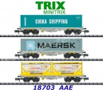 18703 TRIX MiniTRIX N  Set of 3 Type Sgmmns 190 Container Transport Car of the AAE