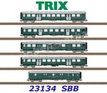 23134 Trix Set of 5 different light steel cars of ,of the SBB