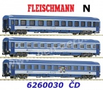 6260030 Fleischmann N Set 3 rychlíkových vozů Eurofima, ČD