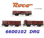 6600102 Roco Set of 3 open goods wagons of the DRG