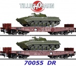 70055 Tillig Set of 2  flat cars with two military vehicles BMP-1 