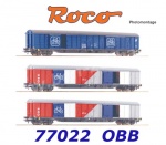 77022 Roco Set of 3 bicycle transport wagons, type Gabkqss-x of the OBB