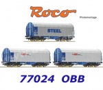 77024 Roco Set of three sliding tarpaulin wagons, type Shimmns, of the OBB