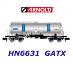 HN6631 Arnold N 4-axle tank wagon (isolated), "chrome"-livery, of the GATX
