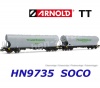 HN9735 Arnold TT  2-unit pack cereal 4-axle hopper wagons, “Transcéréales” , SOCO