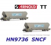 HN9736 Arnold TT  2-unit pack cereal 4-axle hopper wagons, “TMF CITA” , SNCF