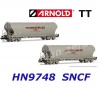 HN9748 Arnold TT Set 2 silo vagonů na cereálie “Transcéréales / CTC”, SNCF