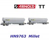 HN9763 Arnold TT Set of 2 4-axle cereal hopper wagons F-MSA, MILLET - TELEFOOT