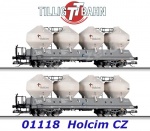 01118 Tillig TT Set 2 silo vagonů řady Uacs 451.1 , Holcim CZ