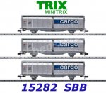 15282 TRIX MiniTRIX N Set 3 nákladních vozů s posuvnými stěnami řady  Hbbillns, SBB