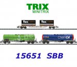 15651 TRIX MiniTRIX N  Set of 3 Cargo Cars of the SBB
