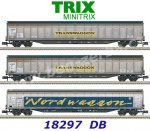 18297 TRIX MiniTRIX N  Set 3 vozů s posunými stěnami řady Habins 12  "Transwaggon", DB