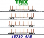 18710 TRIX MiniTRIX N Set 4 plošinových vozů s klanicemi řady Sgns, AAE Cargo