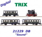 21229 TRIX Set vlaku s parní lokomotivou řady 98.3 "Glaskasten“  a 3 vozů , DB - Zvuk