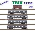 23508 Trix Set 4 různých osobních  vozů + 1 nákladní vůz vlaku DB
