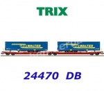 24470 Trix Double lat car type Sdggmrss 738  with articulation of the DB. Loaded with  2 semi rigs