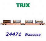 24471 Trix Dvojitý plošinový vagon řady Sdggmrss 738, Wascosa. Naložený 4 kontejnery Bertchi,