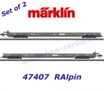 47407 Marklin Set of 2 type Saadkms depressed floor flat cars of RAlpin