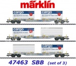 47463 Marklin Set 3 čtyř-nápravových plošinových kontejnerových vozů, SBB Cargo.