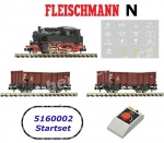 5160002 Fleischmann N Analogový startset parní lokomotivy řady 80 s nákladním vlakem, ČSD
