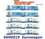 6600019 Roco Set 5 kloubových dvojitých kapsových vozů řady T3000e, EUROWAGON