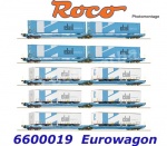 6600019 Roco Set 5 kloubových dvojitých kapsových vozů řady T3000e, EUROWAGON