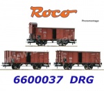 6600037 Roco Set 3 uzavřených nákladních vozů, DRG