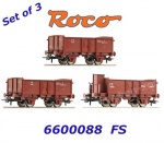 6600088 Roco Set 3 otevřených nákladních vozů řady L, FS