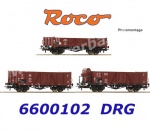 6600102 Roco Set 3 otevřených nákladních vozů, DRG
