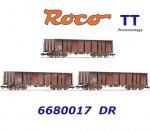 6680017 Roco TT Set 3  otevřených  vozů řady Eas , patinovaných, DR
