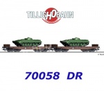 70058 Tillig Set 2 plošinových vozů Rmms 3960 naložených tanky, DR