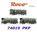 74019 Roco Set tří osobních vozů s nást. plošinami, PKP