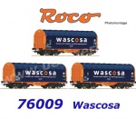 76009 Roco Set 3 vozů se shrnovací plachtou řady  Shimmns, Wascosa