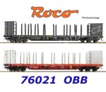 76021 Roco Set dvou klanicových vozů pro transport dřeva řady Rnoos-uz, OBB