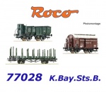 77028 Roco Set of 3 Freight Cars, 1st Epoch, of the K.Bay.Sts.B.