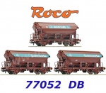 77052 Roco  Set 3 vozů s výklopnými střechami řady Tdgof “Quarzwerke”, DB