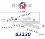 83230 Tillig TT Trojitá výhybka 2x 15° bez přestavníku, 166 mm