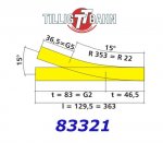 83323 Tillig TT Turnout EW1 right, 129,5 mm/ 15°