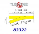 83324 Tillig TT Turnout EW1 left, 129,5 mm/ 15°