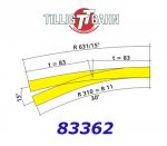 83364 Tillig TT Curved inside turnout left, 15°/30°