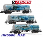 HN6600 Arnold N Set 3 čtyřnápravových cisternových vozů Zacns, "MAD", D-BSAS