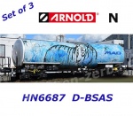 HN6687 Arnold N Set 3 čtyřnápravových cisternových vozů Zacns, 