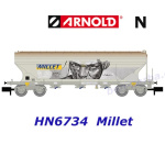 HN6734 Arnold N 4-axle grain silo wagon "MILLET" with graffiti of the MISA