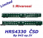 HRS4330 Rivarossi 4-dílná dvoupatrová jednotka Bp 943, ČSD, epocha IV