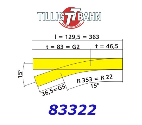 Tillig TT 83324-ew1 Simple Souple gauche longueur 129,5 mm article neuf 